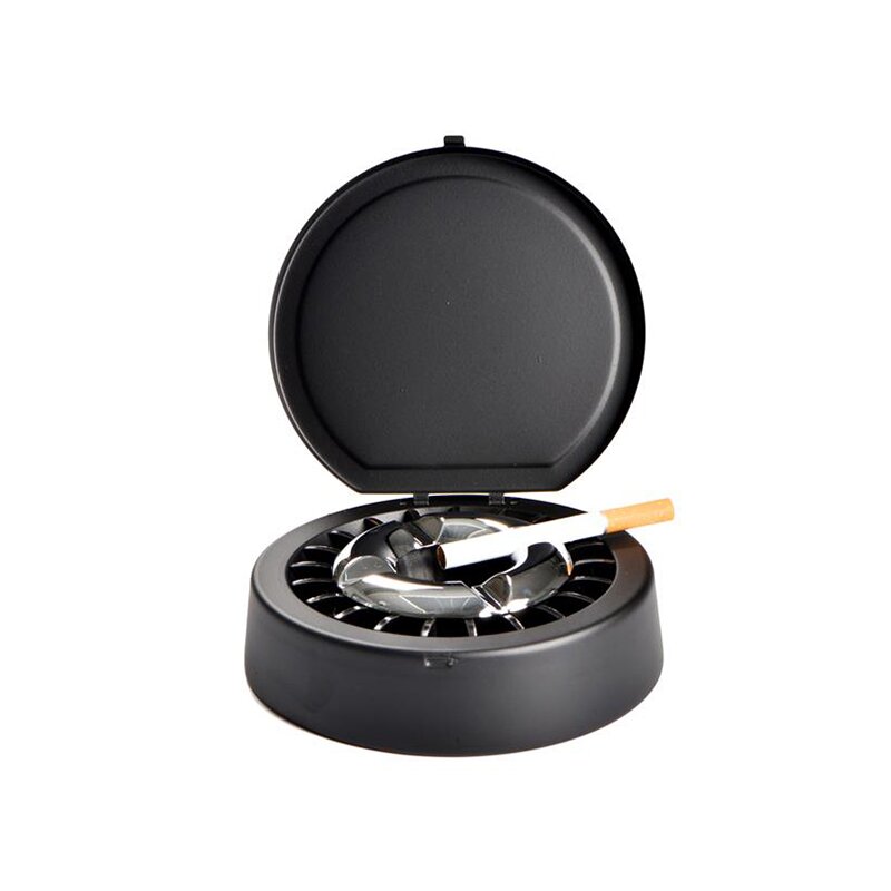 Aschenbecher mit Deckel, winddichter Edelstahl-Zigarettenaschenbecher  (schwarz)