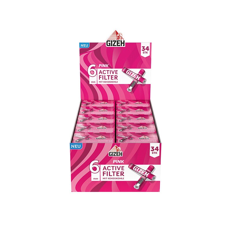 Gizeh Aktivkohlefilter Pink Size Ø 6 mm, mit Kokoskohle, 34 Stück