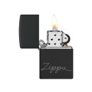 Zippo Feuerzeug - Cursive Zippo, Black Matte with Chrome
