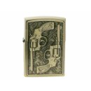 Benzinfeuerzeug "Guns" Antik-Gold mit Einsatz