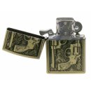 Benzinfeuerzeug "Guns" Antik-Gold mit Einsatz