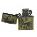 Benzinfeuerzeug "Wolf" Antik-Gold mit Einsatz