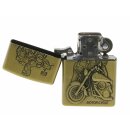 Benzinfeuerzeug "Motorcycles" Antik-Gold mit Einsatz