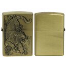 Benzinfeuerzeug "Wild Tiger" Antik-Gold mit...