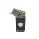 Zigarrenfeuerzeug "Schwarz/Anthrazit", Jet-Flamme; Abschneider Ring50 + Bohrer 7mm; Dorn & Zigarrenablage; H: 10 cm